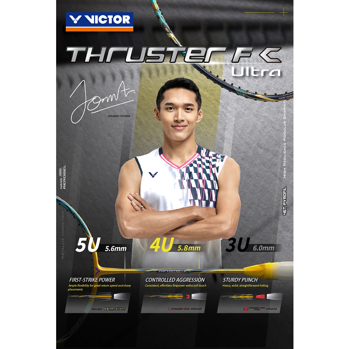 Victor Thruster F C Ultra X Professional Badminton Racket – Power Series Attacking Racket with PYROFIL, Metallic Carbon Fiber, Nano Aerogel, Free Core & Power Ring Pro (3U/4U/5U)