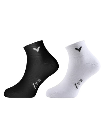 Victor Ankle Socks SK145 | Unisex Sports Socks, White & Black (Size L)- Pair of 2 Socks