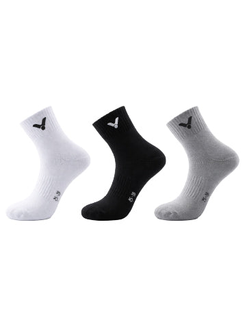 VICTOR Mid-Calf Socks SK152-3 – Pack of 3 Sports Socks (Grey, Black & White)
