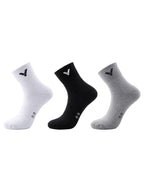 VICTOR Mid-Calf Socks SK152-3 – Pack of 3 Sports Socks (Grey, Black & White)
