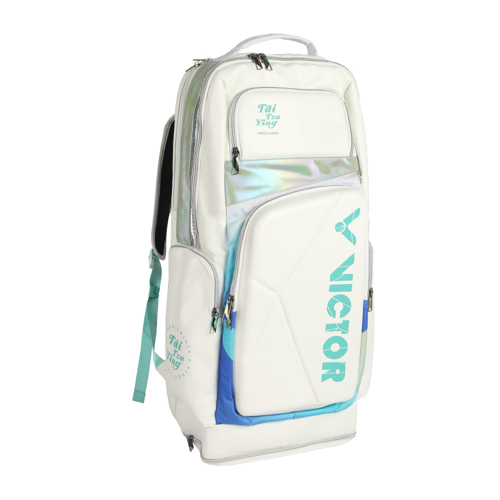 VICTOR BR5833TTY AR Tai Tzu Ying Tribute Collection Backpack – PU Leather & Polyester Sports Bag (33 × 20 × 71 cm) – Bright White / Cockatoo Green