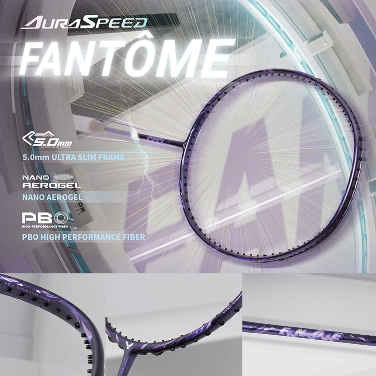 Victor AuraSpeed Fantôme ARS-FANTOME Badminton Racket – Ultra-Fast 4U Speed Racket with Aero Frame